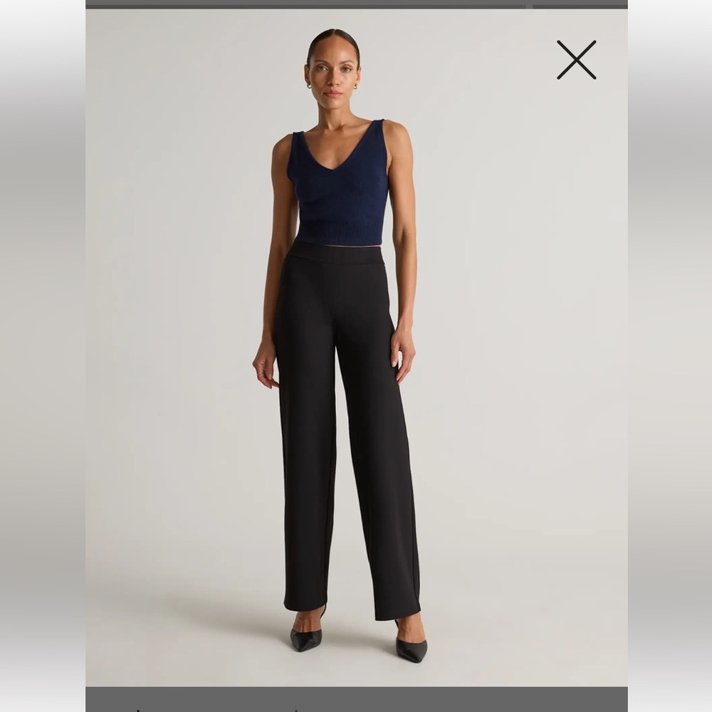 Quince Women Ultra-Stretch Ponte Super Wide Leg Ankle Pants Black M NWT